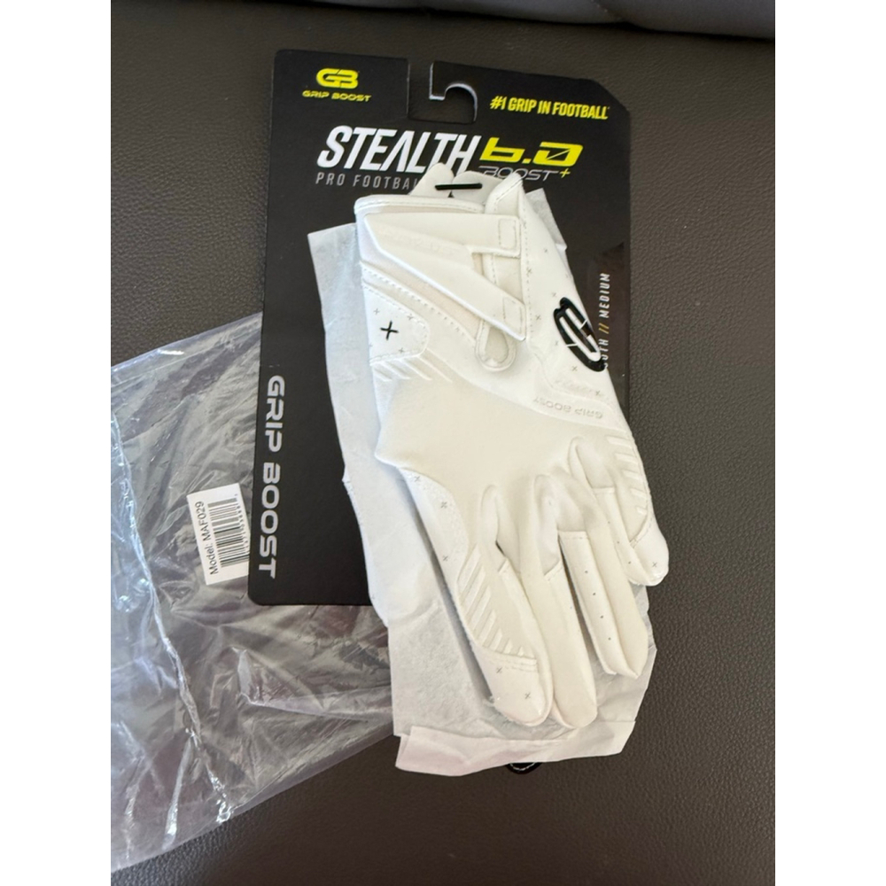 Men's Grip Boost Stealth 5.0 Football Gloves White Gray Youth Medium